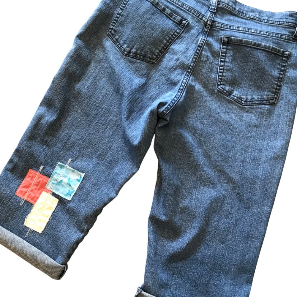 Upcycled Patchwork Cropped Denim Pants, Summer La… - image 6